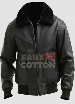 Mens G1 Black Bomber Fur Collar Leather Jacket